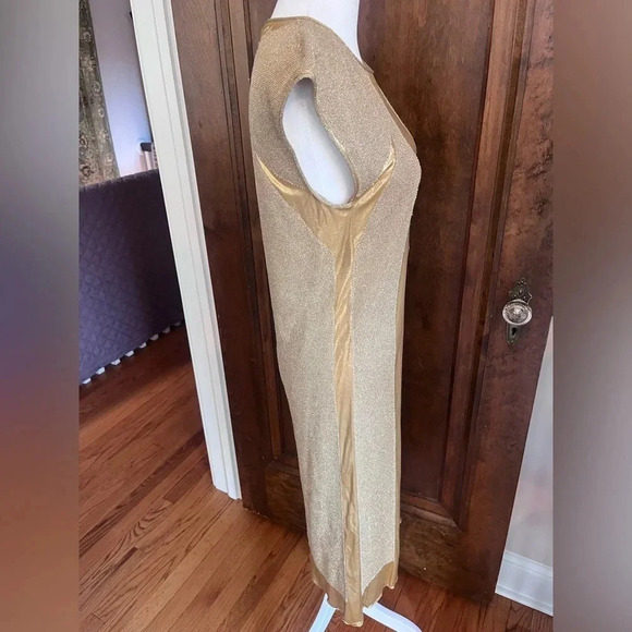 Bottega Veneta Square Neckline Gold Midi Dress Women Size XS, US2, IT38 - Picture 6 of 14